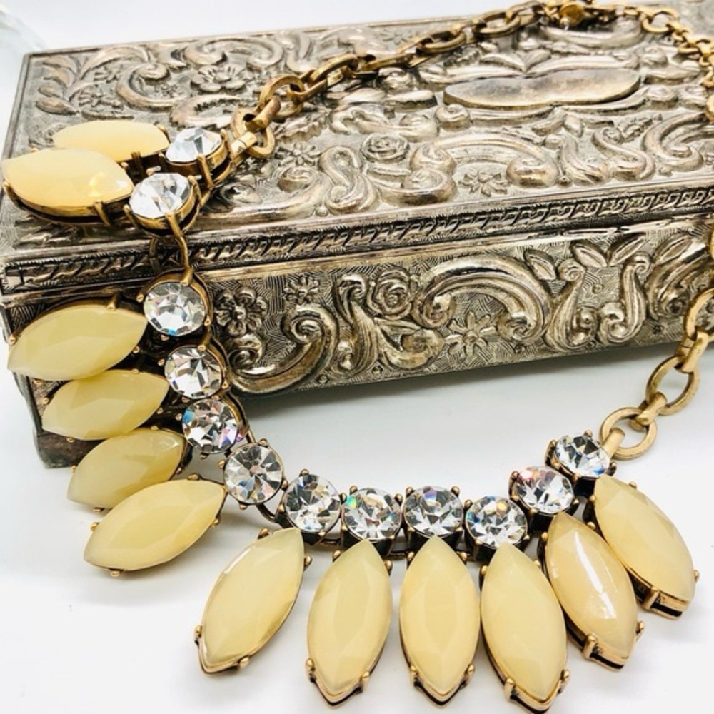J. Crew Cabochon Stone and Rhinestone Gold Statement Necklace, Bib Necklace